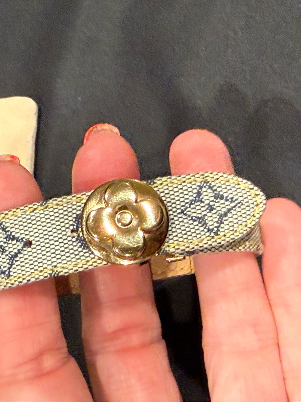 Louis Vuitton Mini Lin Monogram Good Luck Wish Bracelet Gold Flower Clasp - Picture 14 of 16